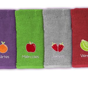 Paño de cocina rizo 100% algodón, 6 uds. bordados modelo Fruits