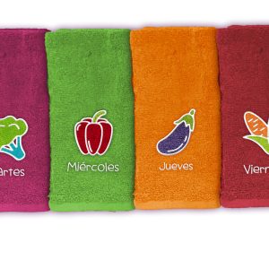Paño de cocina rizo 100% algodón, 6 uds. bordados modelo Veggie